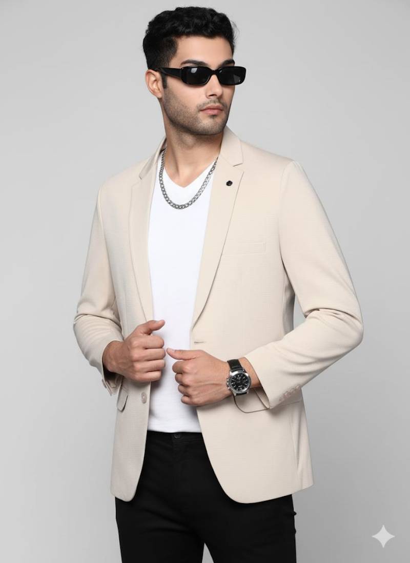 men's cream slim fit single breasted blazer