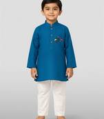 aqua cotton printed kurta set with white pyjama - diwali special