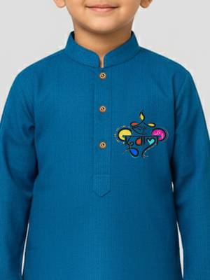 aqua cotton printed kurta set with white pyjama - diwali special 2