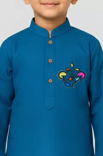 aqua cotton printed kurta set with white pyjama - diwali special