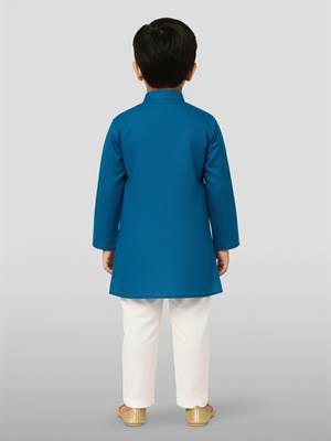 aqua cotton printed kurta set with white pyjama - diwali special 3