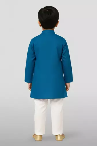 aqua cotton printed kurta set with white pyjama - diwali special