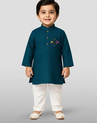 blue cotton printed kurta set with white pyjama - diwali special 1