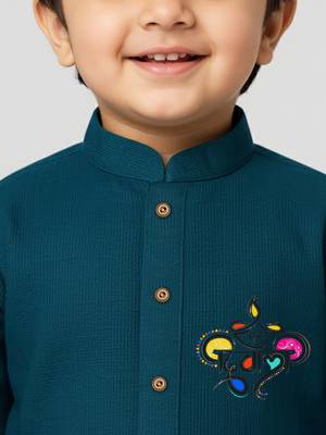 blue cotton printed kurta set with white pyjama - diwali special 2