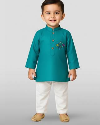 light blue cotton printed kurta set with white pyjama - diwali special 1