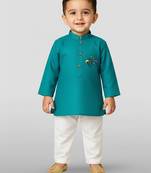 light blue cotton printed kurta set with white pyjama - diwali special
