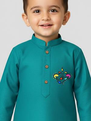 light blue cotton printed kurta set with white pyjama - diwali special 2