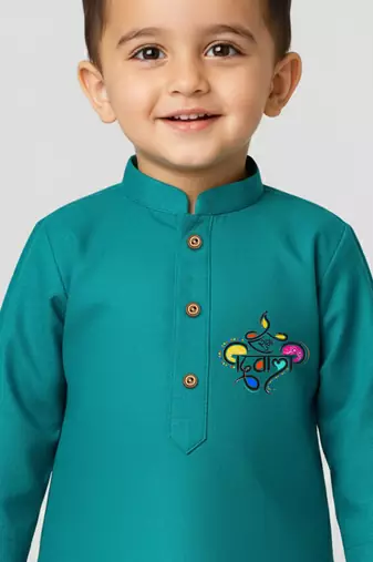 light blue cotton printed kurta set with white pyjama - diwali special