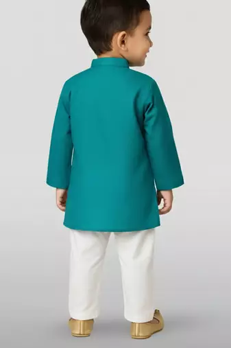 light blue cotton printed kurta set with white pyjama - diwali special