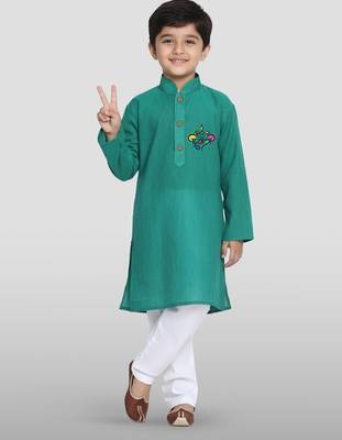 green cotton printed kurta set with white pyjama - diwali special 1