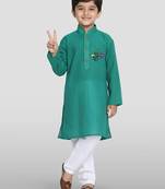 green cotton printed kurta set with white pyjama - diwali special