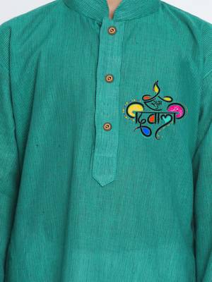 green cotton printed kurta set with white pyjama - diwali special 2