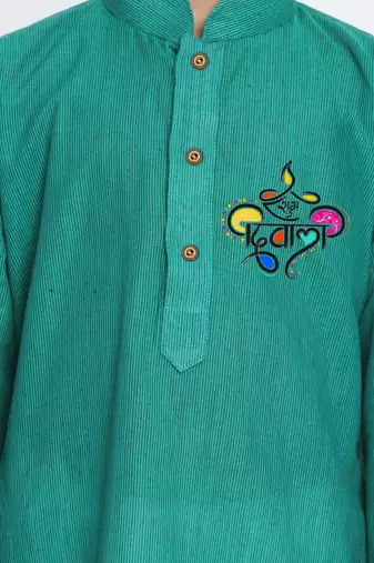 green cotton printed kurta set with white pyjama - diwali special