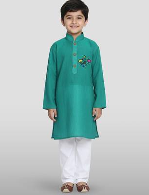 green cotton printed kurta set with white pyjama - diwali special 3