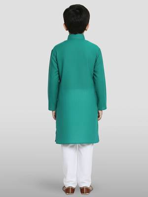 green cotton printed kurta set with white pyjama - diwali special 4