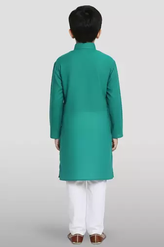 green cotton printed kurta set with white pyjama - diwali special