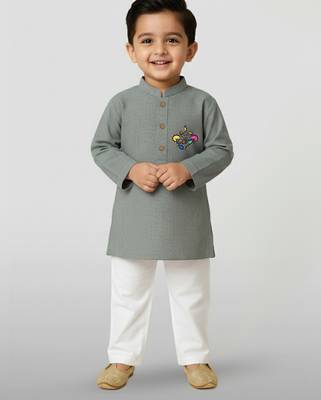 grey cotton printed kurta set with white pyjama - diwali special 1