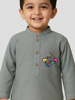 grey cotton printed kurta set with white pyjama - diwali special 2