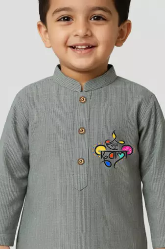 grey cotton printed kurta set with white pyjama - diwali special