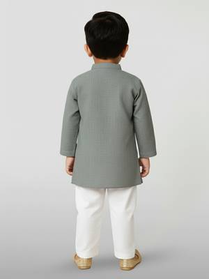 grey cotton printed kurta set with white pyjama - diwali special 4