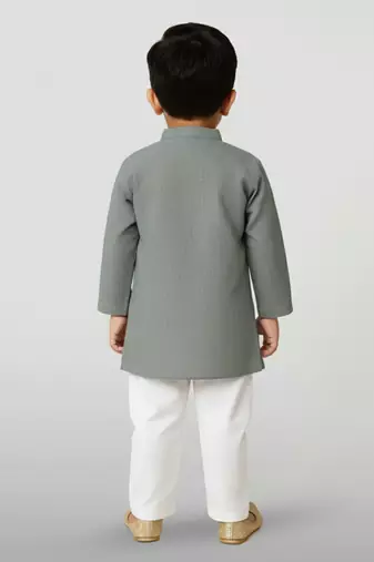 grey cotton printed kurta set with white pyjama - diwali special