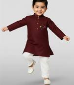 maroon cotton printed kurta set with white pyjama - diwali special