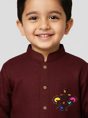 maroon cotton printed kurta set with white pyjama - diwali special 2