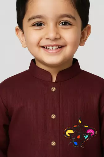maroon cotton printed kurta set with white pyjama - diwali special