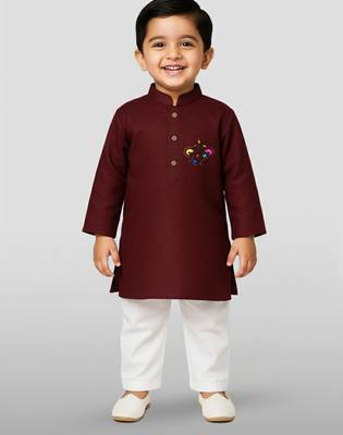 maroon cotton printed kurta set with white pyjama - diwali special 3