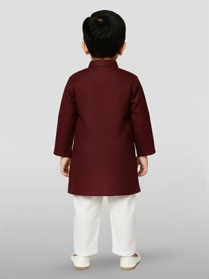 maroon cotton printed kurta set with white pyjama - diwali special 4