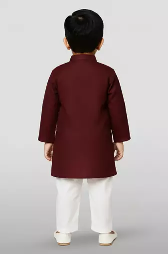 maroon cotton printed kurta set with white pyjama - diwali special