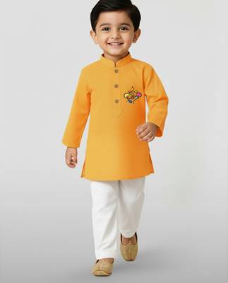 mustard cotton printed kurta set with white pyjama - diwali special 1