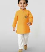mustard cotton printed kurta set with white pyjama - diwali special