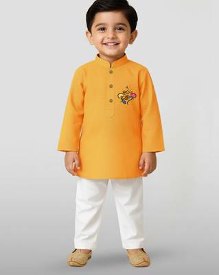 mustard cotton printed kurta set with white pyjama - diwali special 3