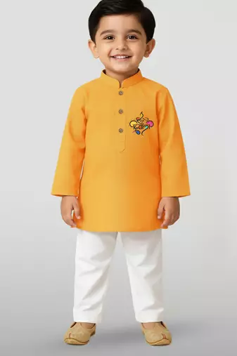 mustard cotton printed kurta set with white pyjama - diwali special