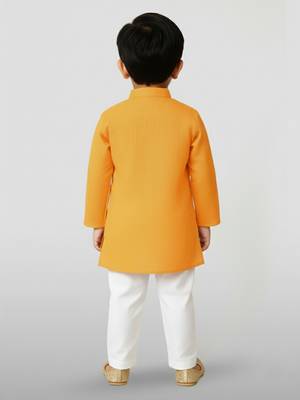 mustard cotton printed kurta set with white pyjama - diwali special 4