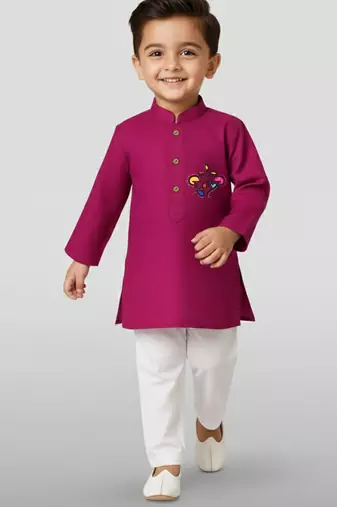 purple cotton printed kurta set with white pyjama - diwali special
