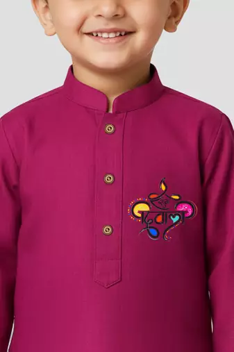 purple cotton printed kurta set with white pyjama - diwali special