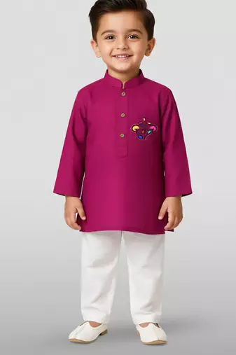 purple cotton printed kurta set with white pyjama - diwali special