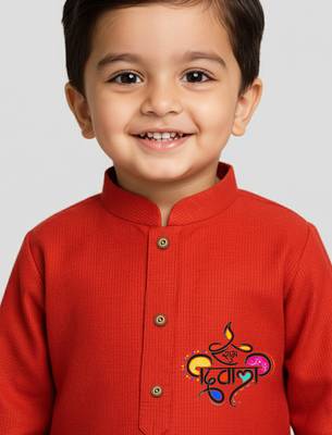 red cotton printed kurta set with white pyjama - diwali special 2