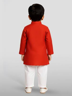 red cotton printed kurta set with white pyjama - diwali special 4