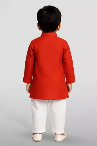 red cotton printed kurta set with white pyjama - diwali special