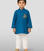 aqua cotton printed kurta set with white pyjama - diwali special