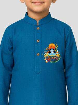 aqua cotton printed kurta set with white pyjama - diwali special 2