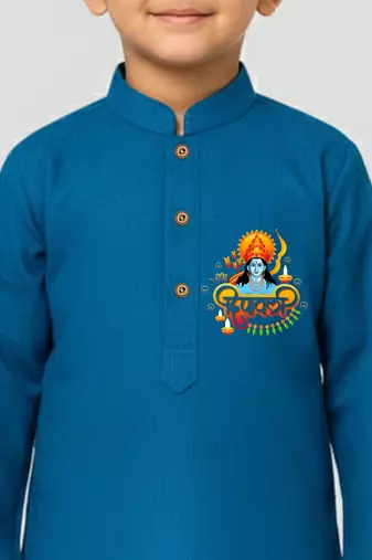aqua cotton printed kurta set with white pyjama - diwali special