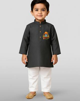 black cotton printed kurta set with white pyjama - diwali special 1