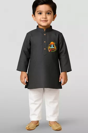 black cotton printed kurta set with white pyjama - diwali special