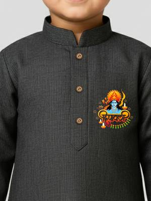 black cotton printed kurta set with white pyjama - diwali special 2