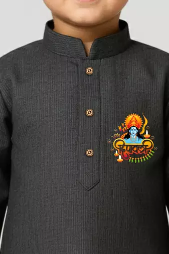 black cotton printed kurta set with white pyjama - diwali special