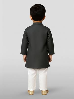 black cotton printed kurta set with white pyjama - diwali special 3